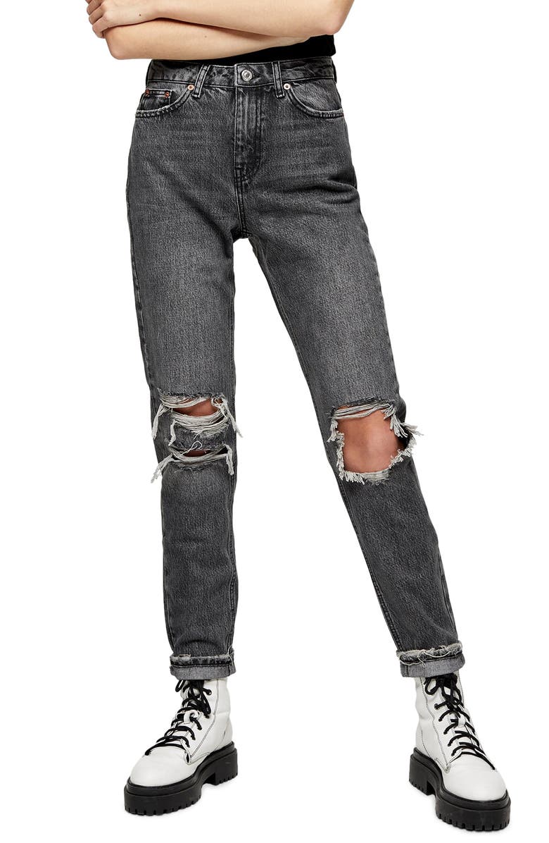Topshop Ripped Mom Jeans, Main, color, 