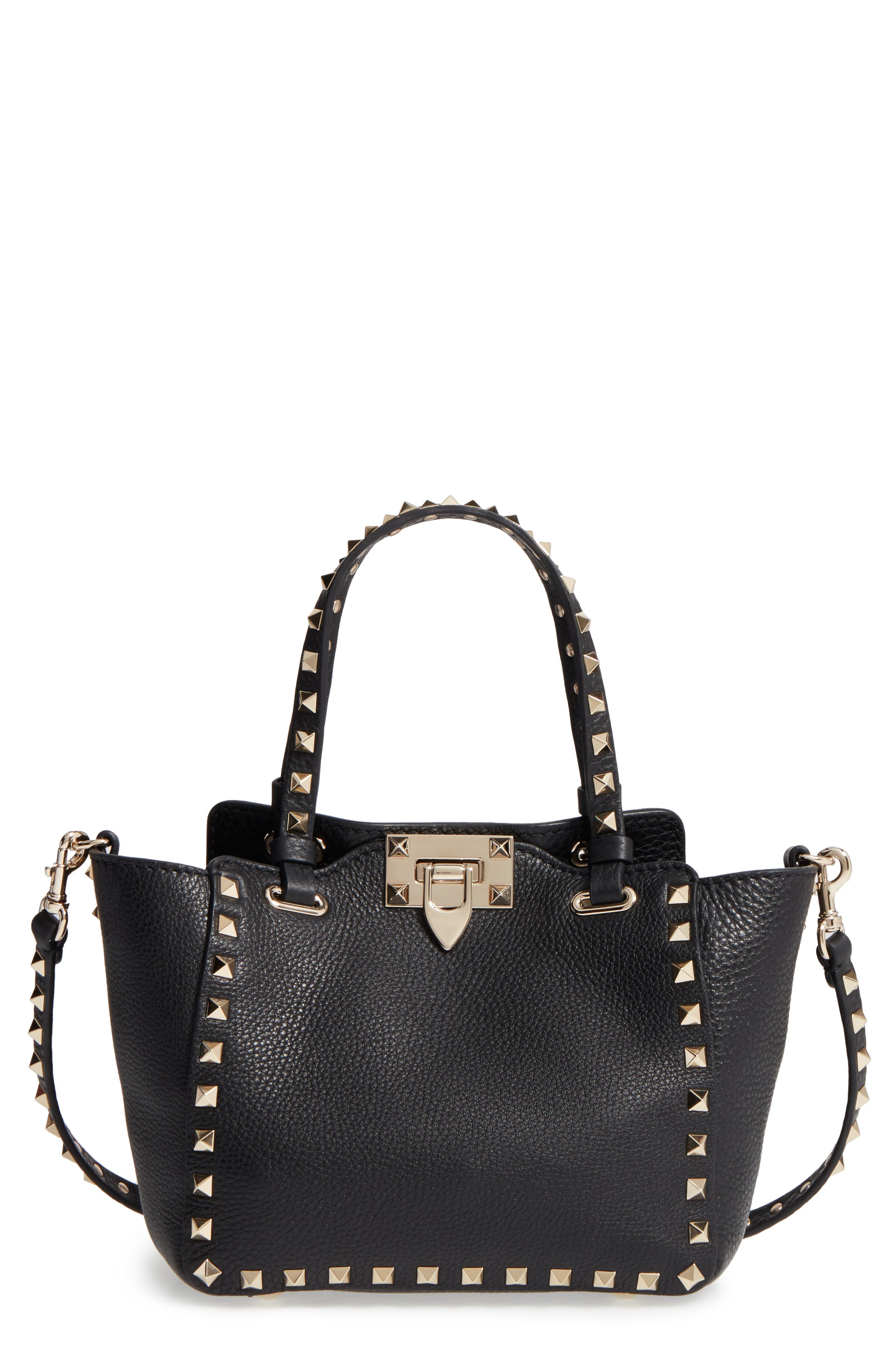 Rockstud - Mini Alce Leather Tote, Main, color, NERO