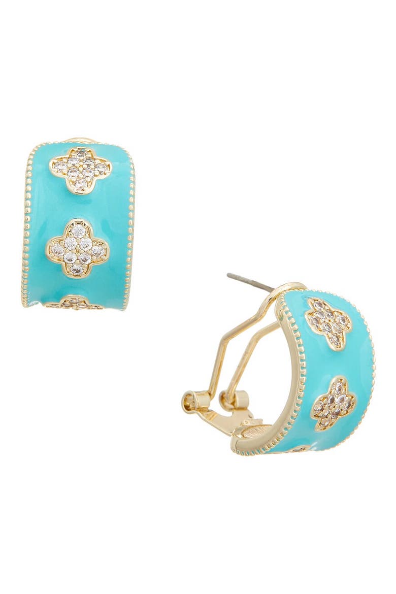 Cubic Zirconia & Enamel Hoop Earrings, Main, color, YELLOW/BLUE