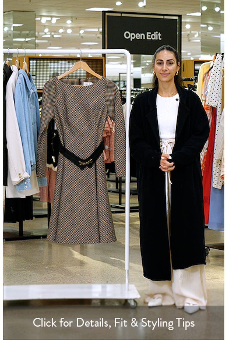 Check Bias Cut Long Sleeve Fit & Flare Dress video