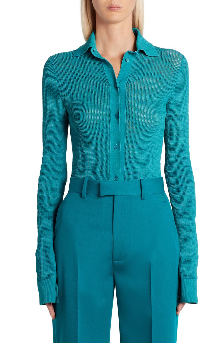 Bottega Veneta Pointelle Knit Mesh Shirt, Main, color, 