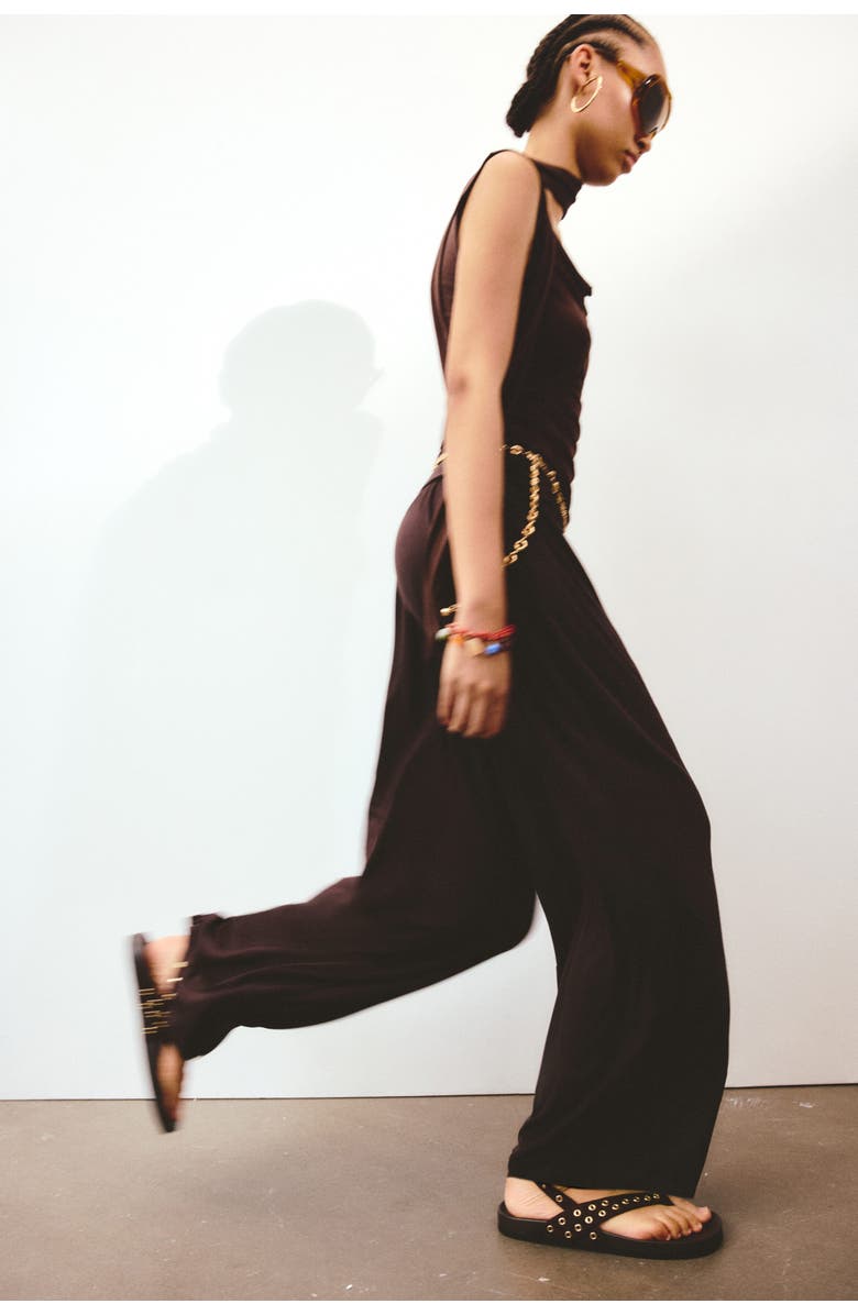 H&M Gathered Viscose Trousers, Alternate, color, Dark Brown