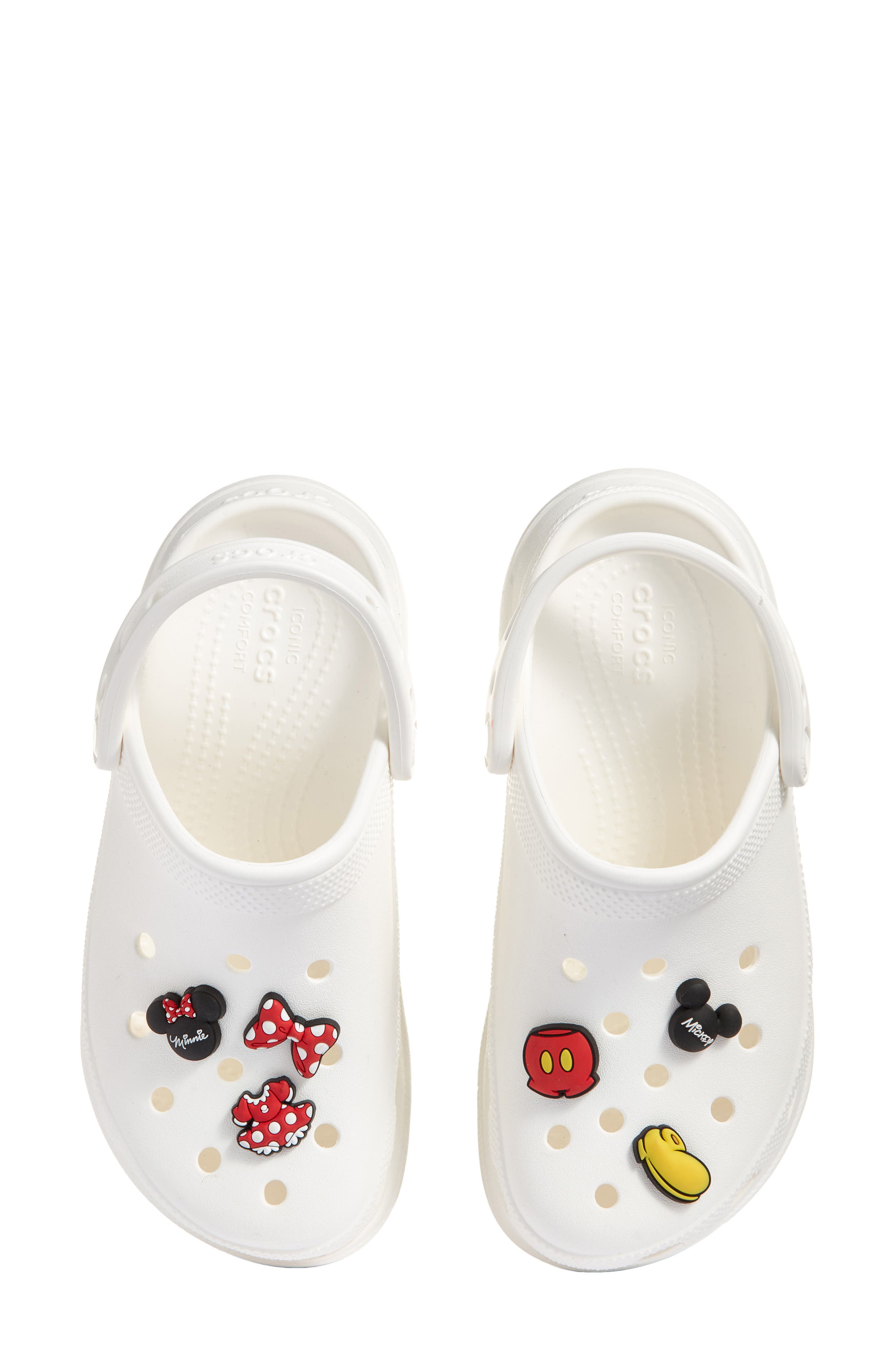 Disney x CROCS™ Bae Clog & 6-Pack Mickey & Minnie Jibbitz Shoe Charms (Nordstrom Exclusive), Main, color, WHITE