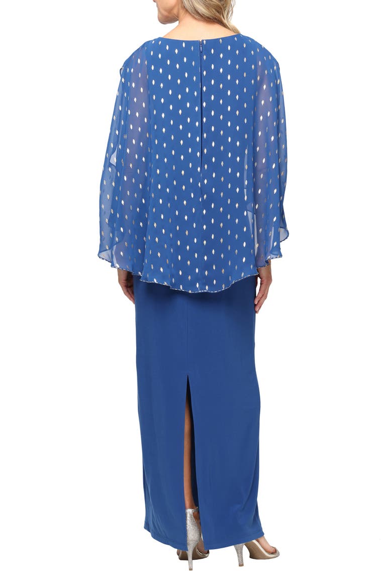 Metallic Foil Chiffon & Matte Jersey Gown, Alternate, color, DARK BLUE