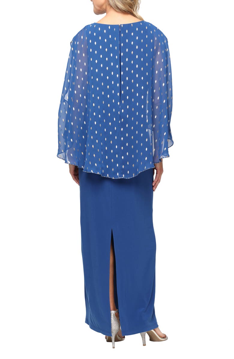 SL FASHIONS Metallic Foil Chiffon & Matte Jersey Gown, Alternate, color, Dark Blue