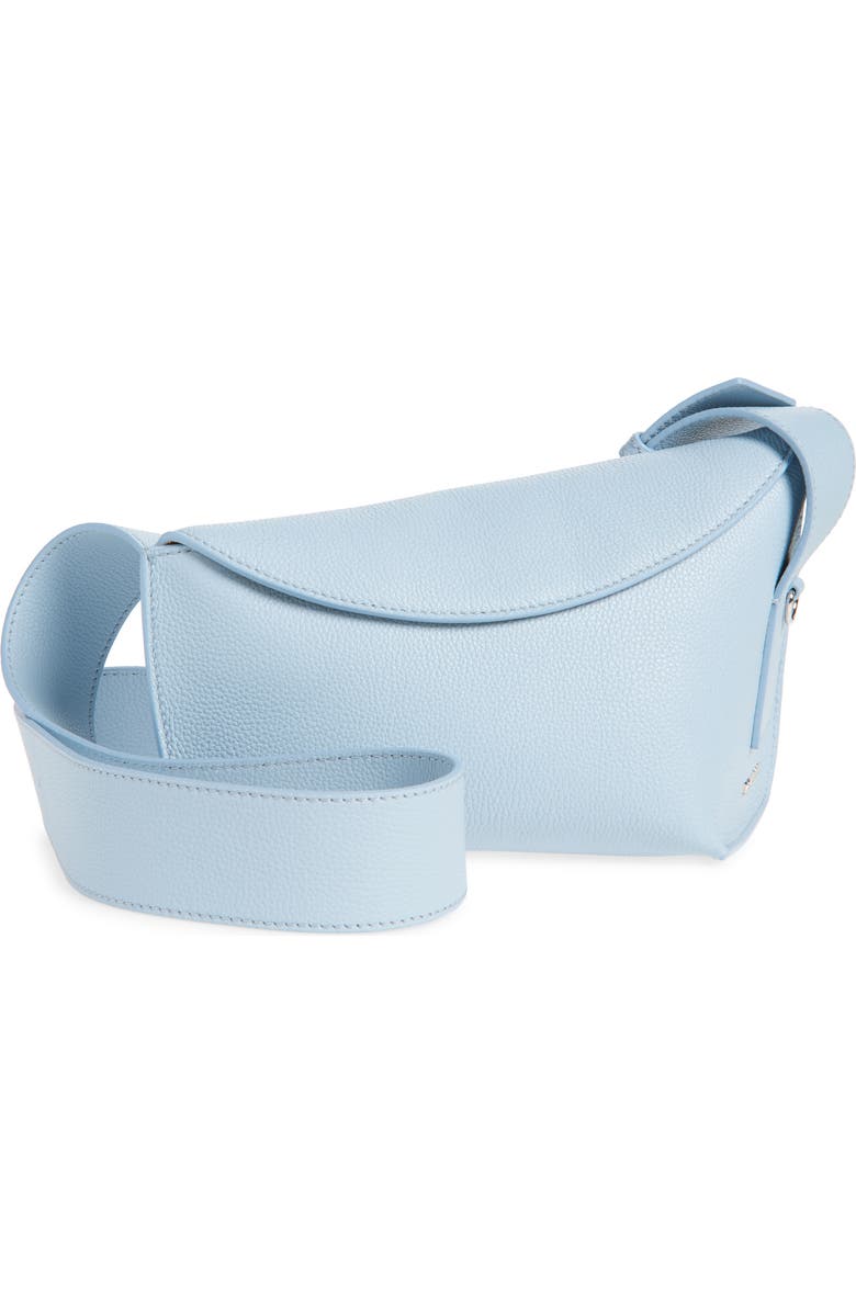 McQueen T-Bar Sling Asymmetric Leather Crossbody Bag, Main, color, Shirting Blue/ Silver