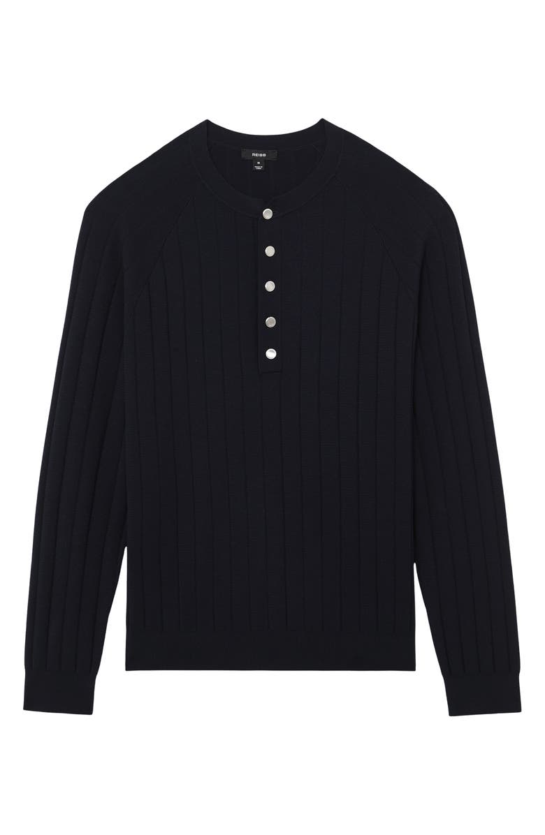 Reiss Andres Ribbed Henley Sweater, Alternate, color, Navy