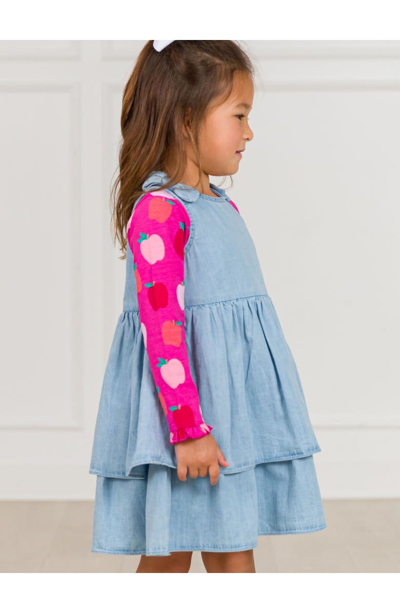 RuffleButts Woven Bow Jumper Dress, Alternate, color, Light Wash