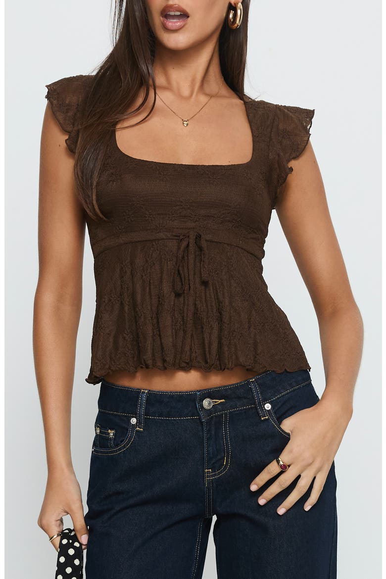Auroraah Ruffle Crop Top, Main, color, CHOCOLATE