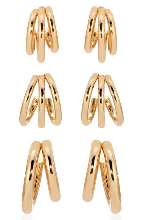Set of 3 Open Huggie Hoops Earrings