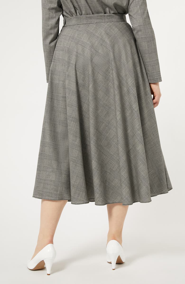 Marina Rinaldi Pelota Check Wool Blend Midi Skirt, Alternate, color, Black White