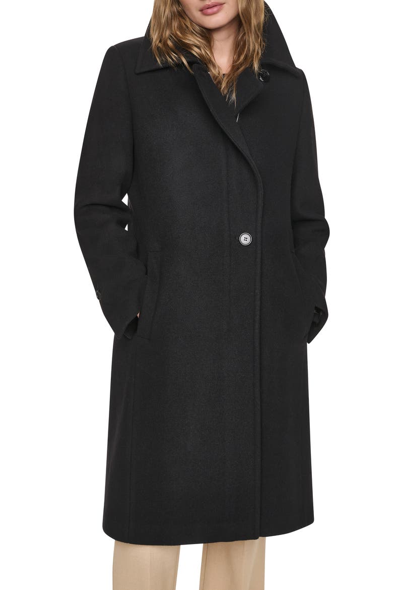 Faux Fur Collar Wool Blend Coat, Alternate, color, BLACK