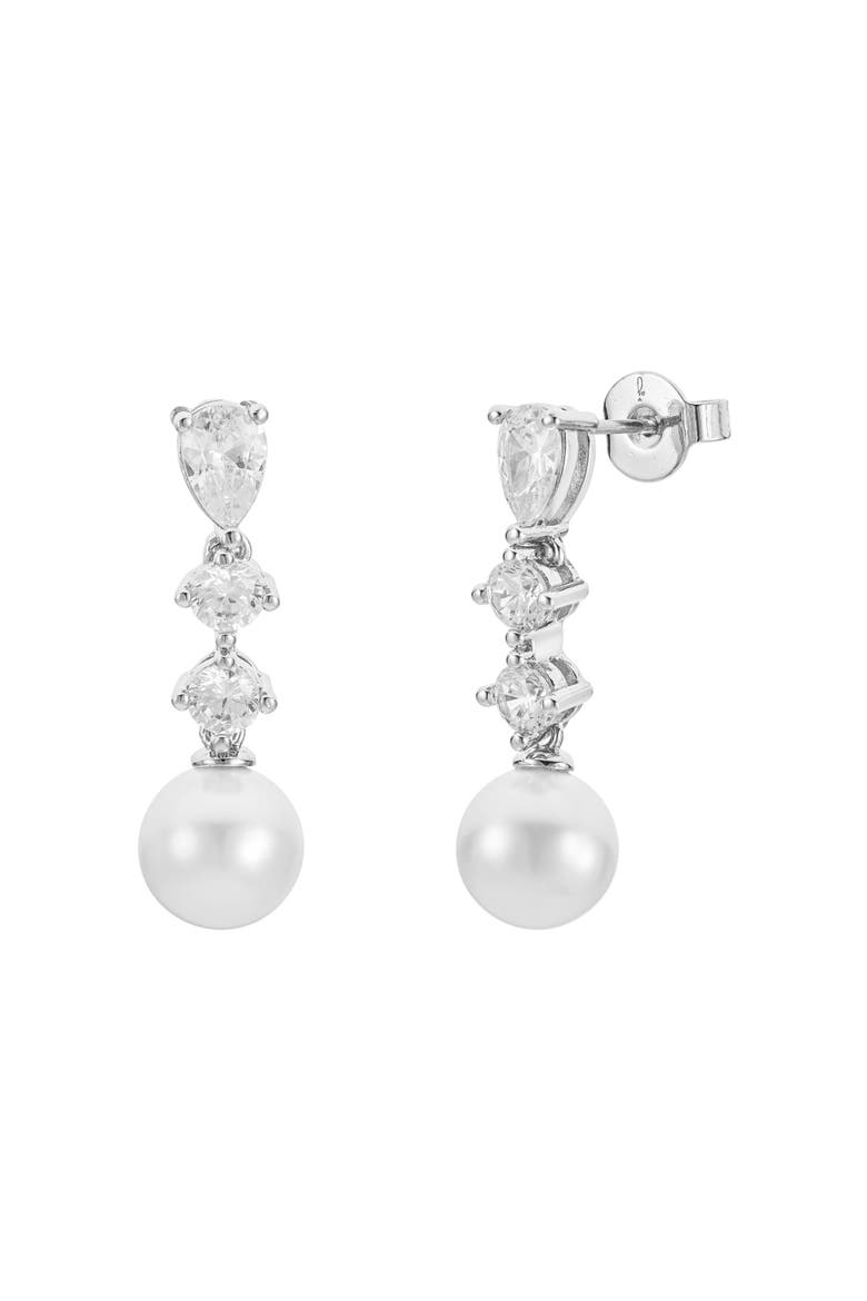 Serenade Pearl and Crystal Earrings, Main, color, Silver