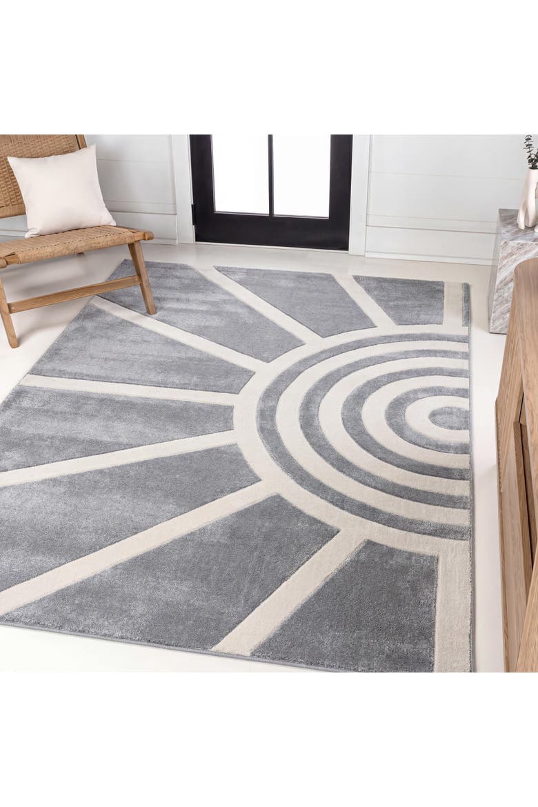 Aelius MidCentury Scandinavian Abstract Sun Two-Tone High-Low Area Rug, Alternate, color, Blue/White