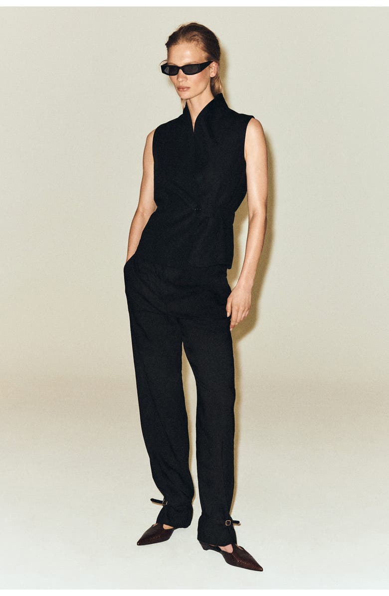COS Linen Straight-leg Trousers, Alternate, color, Black