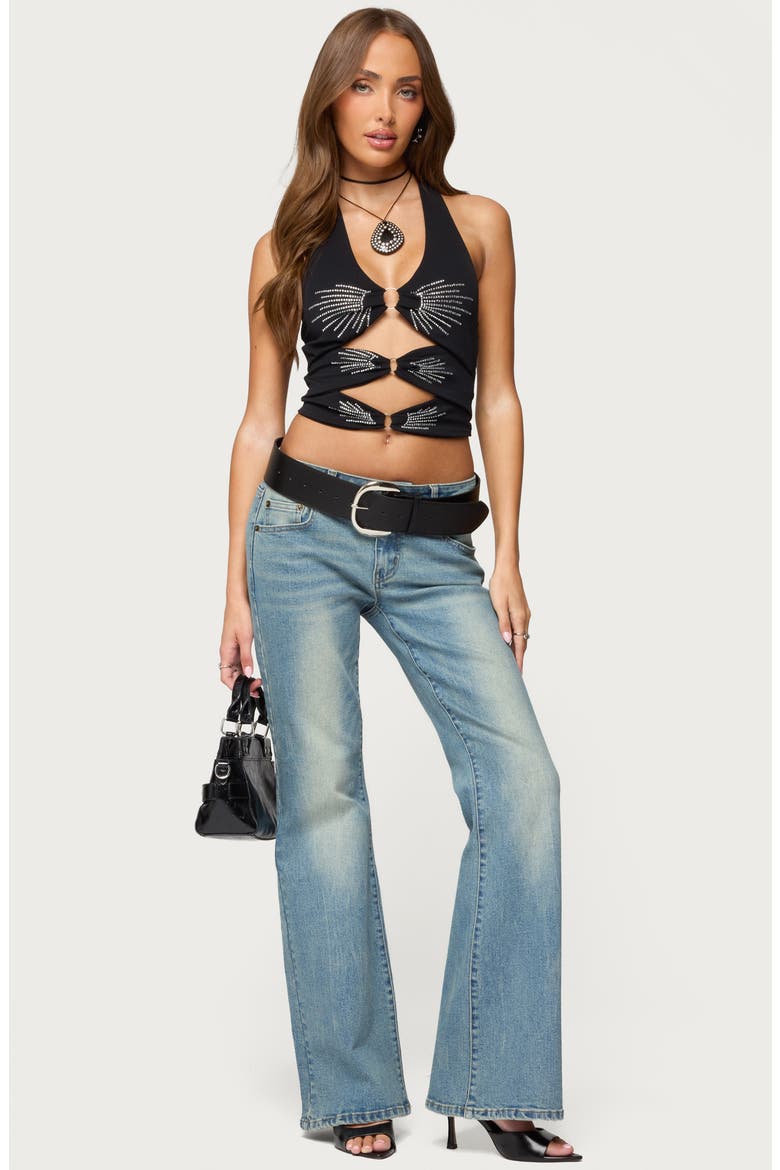 Lettie Rhinestone Embellished Cutout Halter Top, Alternate, color, BLACK