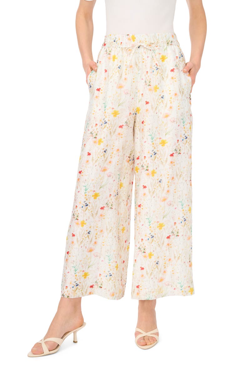 Floral Print Tie Waist Wide Leg Pants, Main, color, ULTRA WHITE