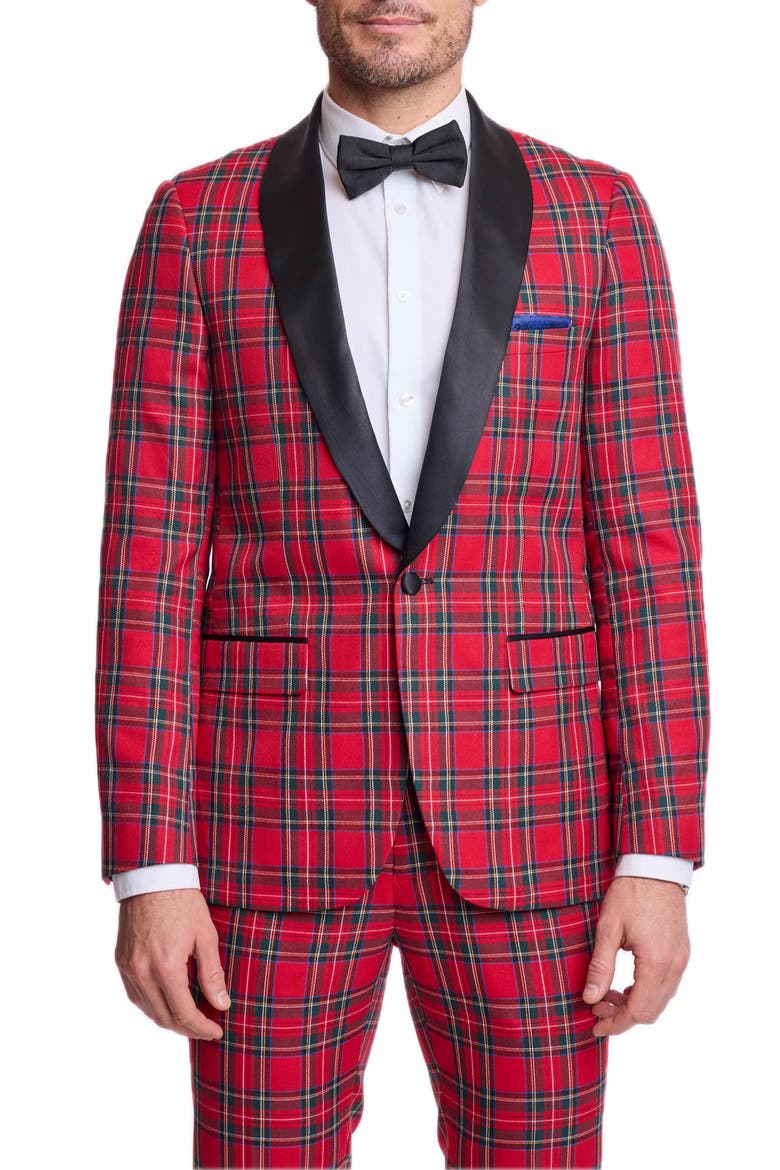 Osborne Shawl Collar Tuxedo Jacket, Main, color, RED ROYAL TARTAN