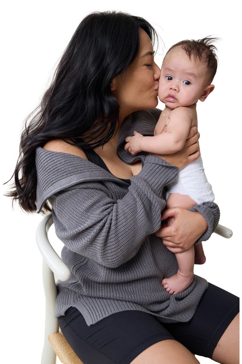 Quarter Zip Maternity Sweater, Alternate, color, DARK GRAY