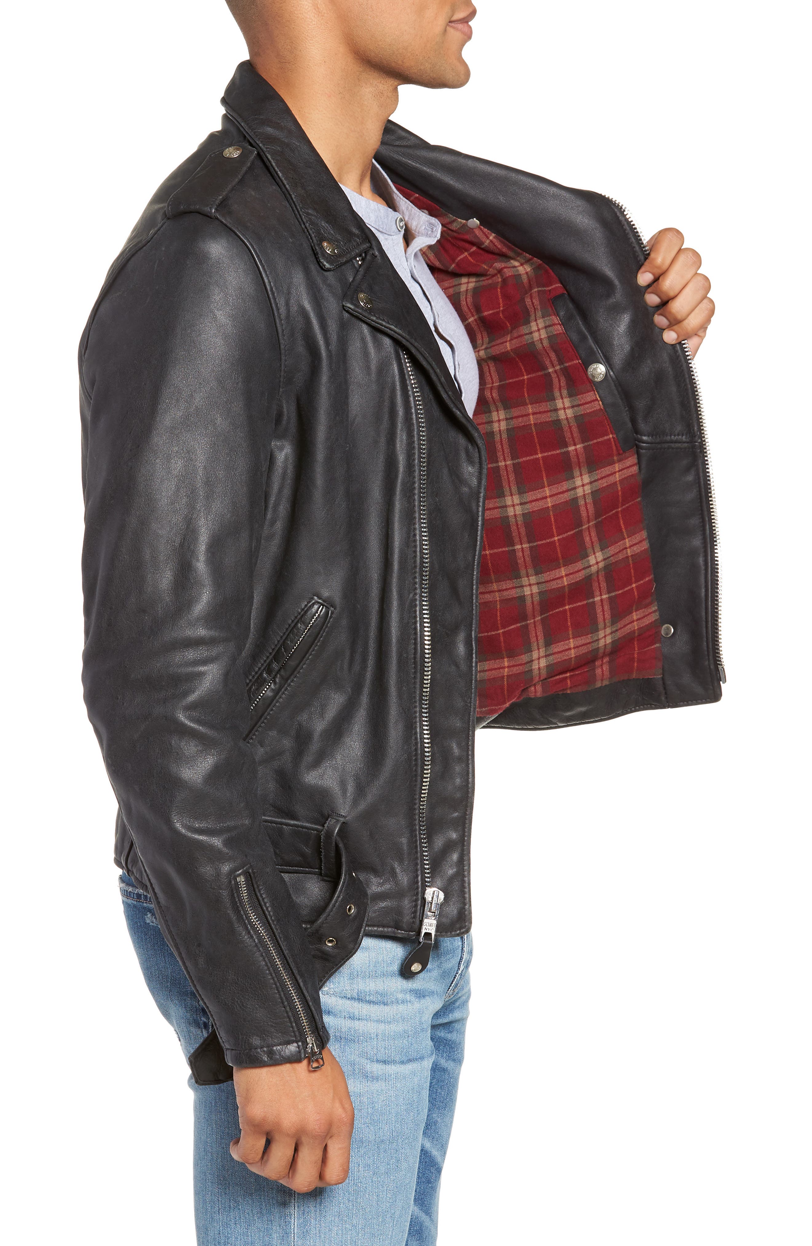Schott NYC Hand Vintaged Cowhide Leather Motorcycle Jacket — фото 3