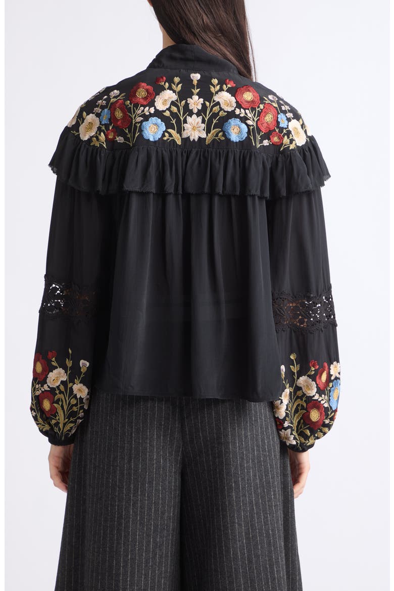 Ruwa Embroidered Tie Neck Top, Alternate, color, BLACK