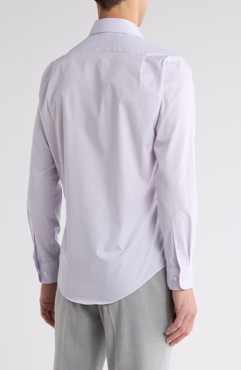 NORDSTROM RACK Trim Fit Micro Gingham Cotton Blend Dress Shirt, Alternate, color, Purple Micro Gingham