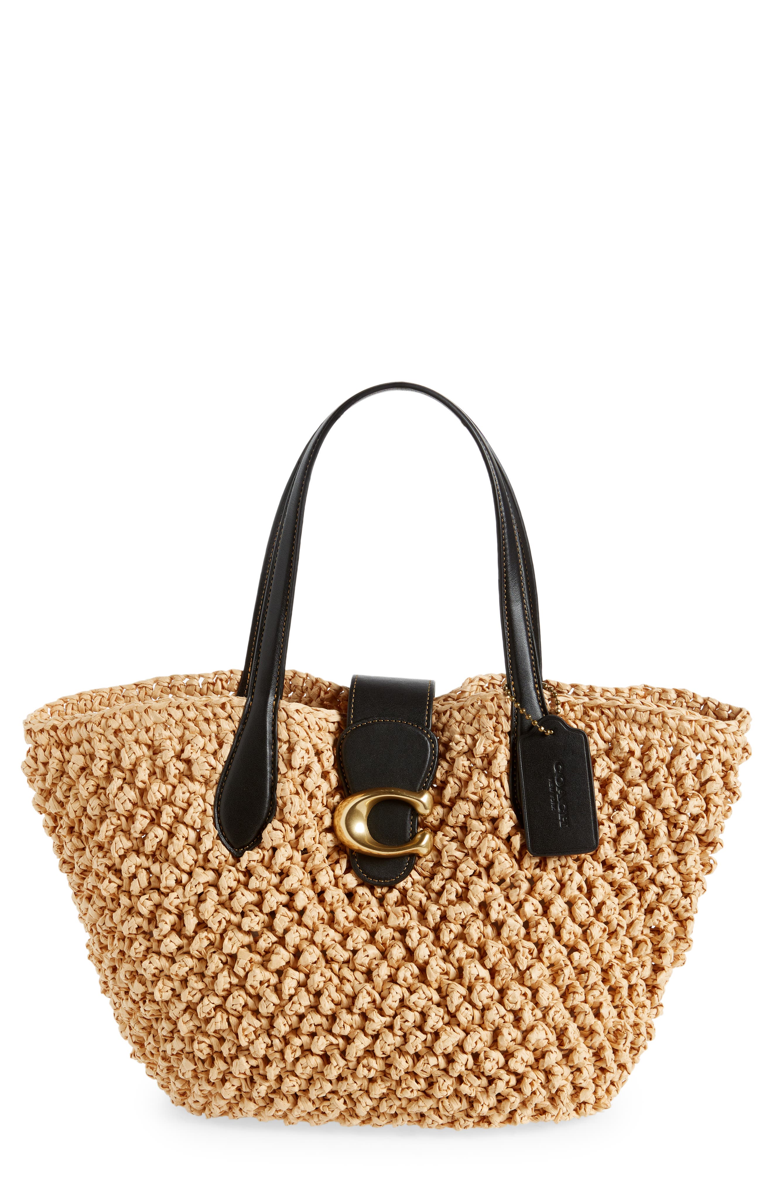 Small Paper Straw Tote, Main, color, B4/ NATURAL/BLACK