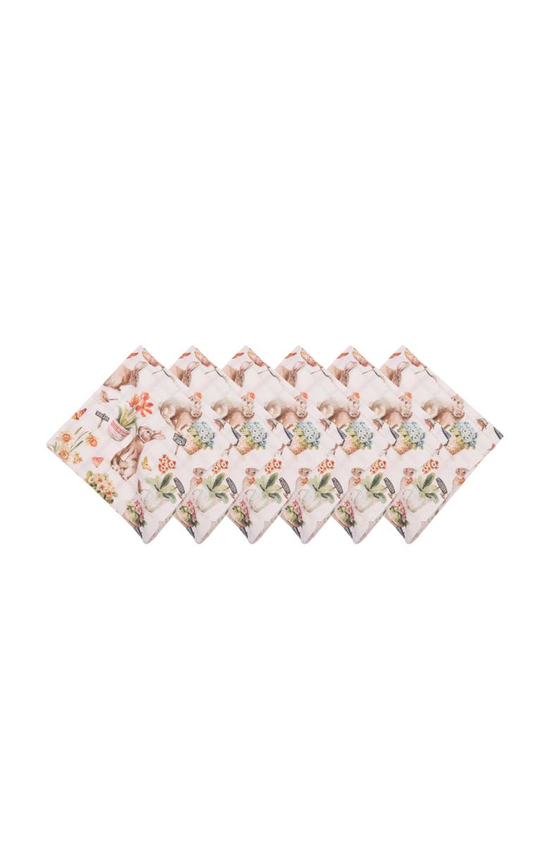 C&F Home Little Garden Easter Rabbit Bunnies Graphic Print Set of 6 Cloth Napkins, Main, color, Orange