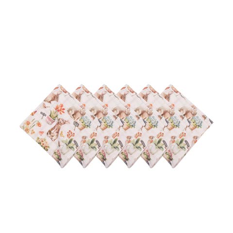 Little Garden Easter Rabbit Bunnies Graphic Print Set of 6 Cloth Napkins