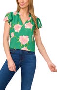 CeCe Floral Flutter Sleeve Top