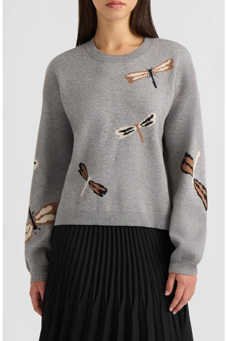 Dragonfly Crewneck Sweater, Main, color, LIGHT GREY MIX