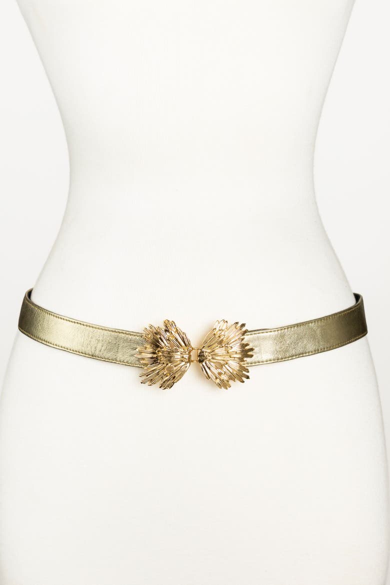 Starburst Buckle Leather Belt, Main, color, Gold