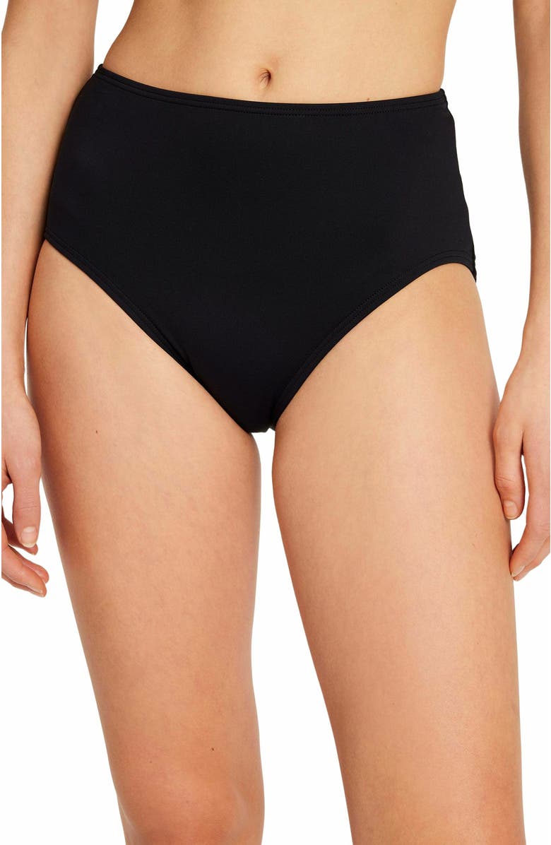 Kate Spade New York High Waist Bikini Bottom, Alternate, color, Black