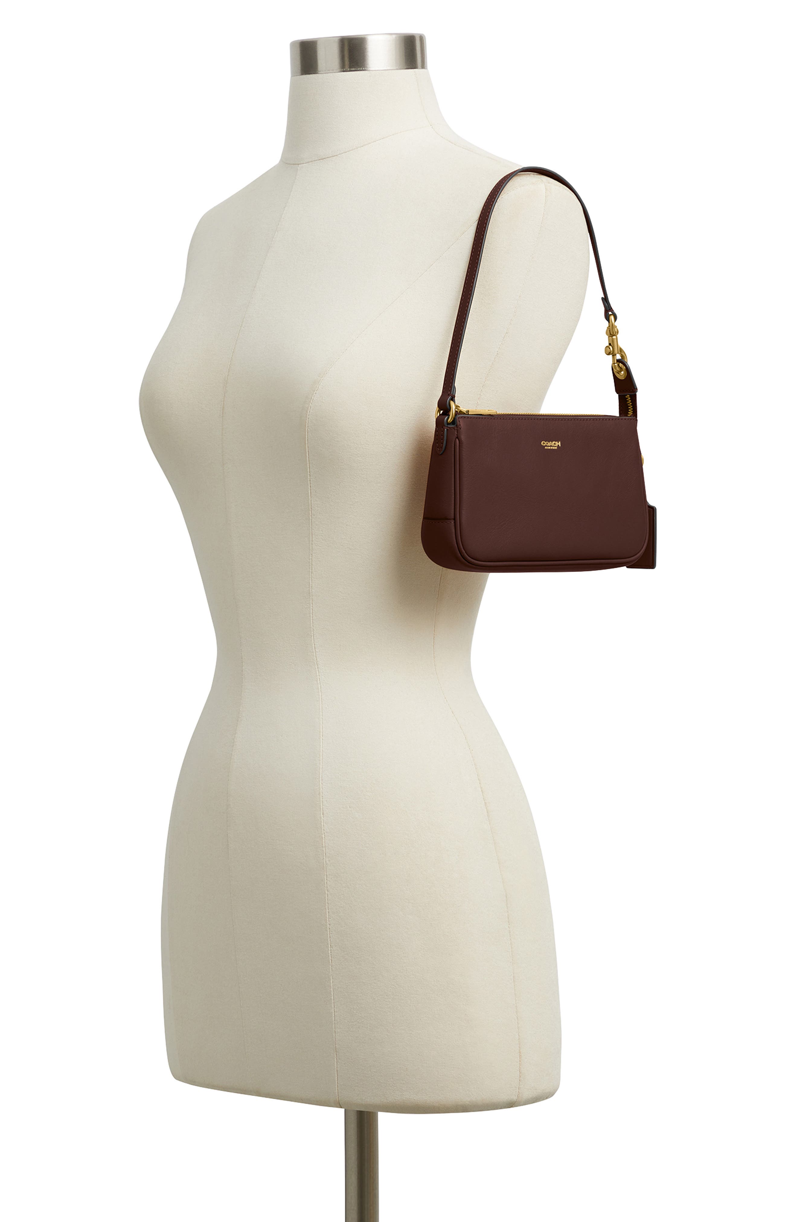 COACH Plaza 18 Natural Grain Leather Shoulder Bag, Alternate, color, B4/Maple