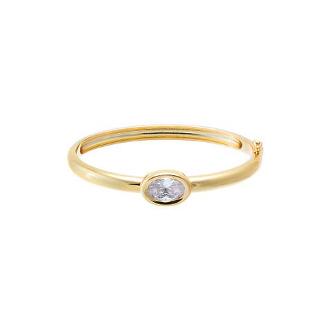 Oval CZ Wide Bezel Bangle Bracelet