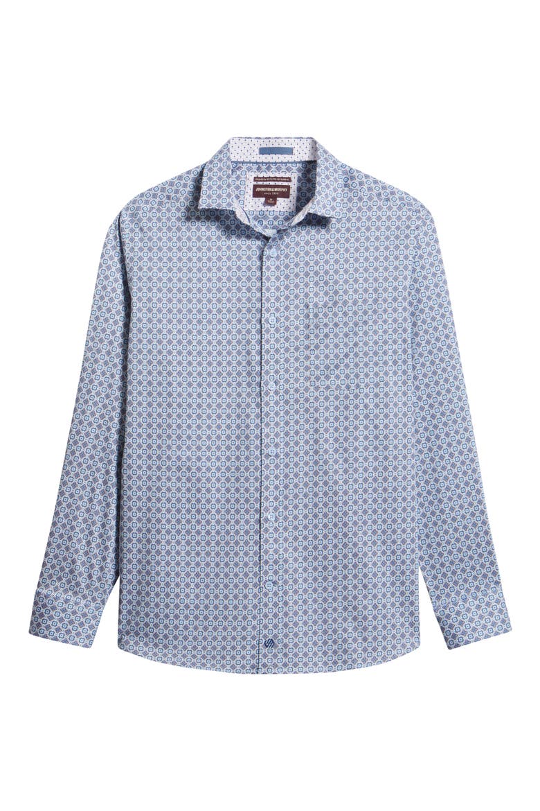 Logan Print Button-Up Shirt, Alternate, color, BLUE/ PINK FLORAL TILE