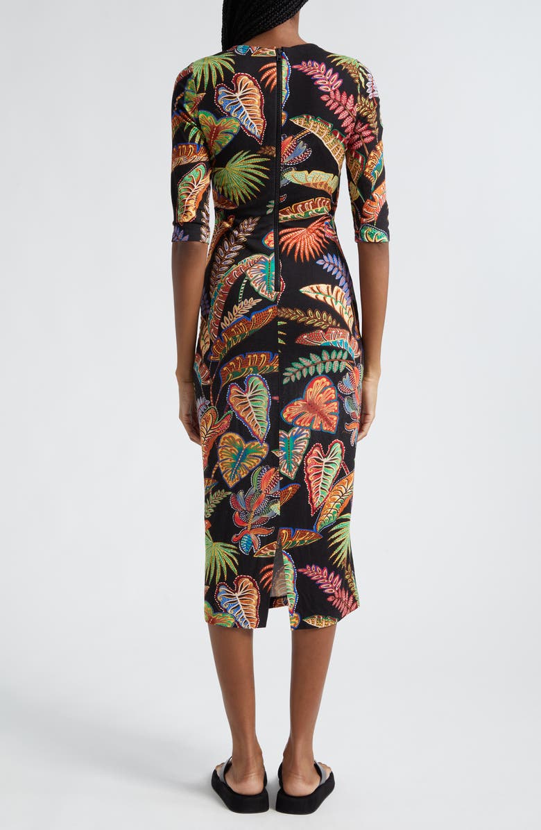 FARM Rio Cool Foliage Elbow Sleeve Jersey Midi Dress, Alternate, color, 