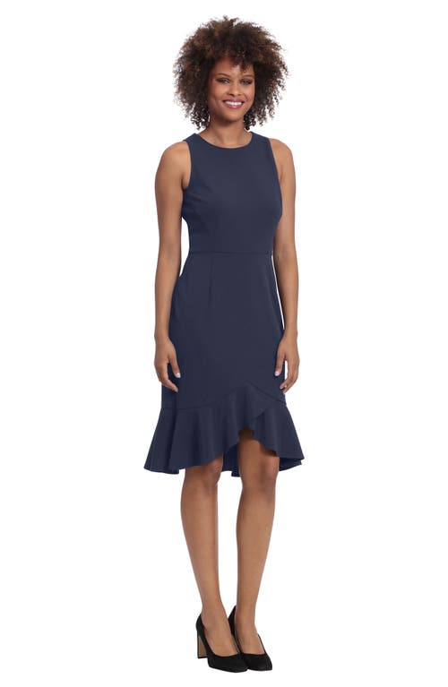 London Times Sleeveless High-low Flounce Hem Midi Dress In Navy Blazer