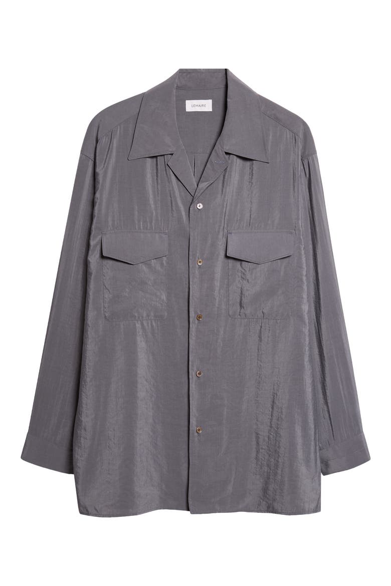 Dry Silk Blend Button-Up Shirt, Main, color, ALUMINIUM