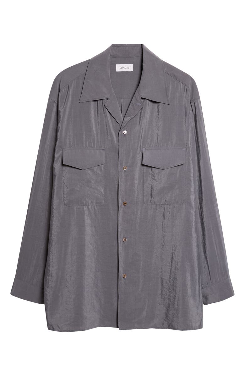 Lemaire Dry Silk Blend Button-Up Shirt, Main, color, Aluminium