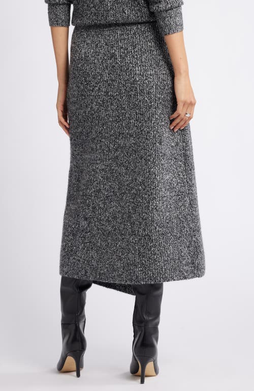 Nordstrom Faux Wrap Sweater Midi Skirt In Black- Ivory Marl