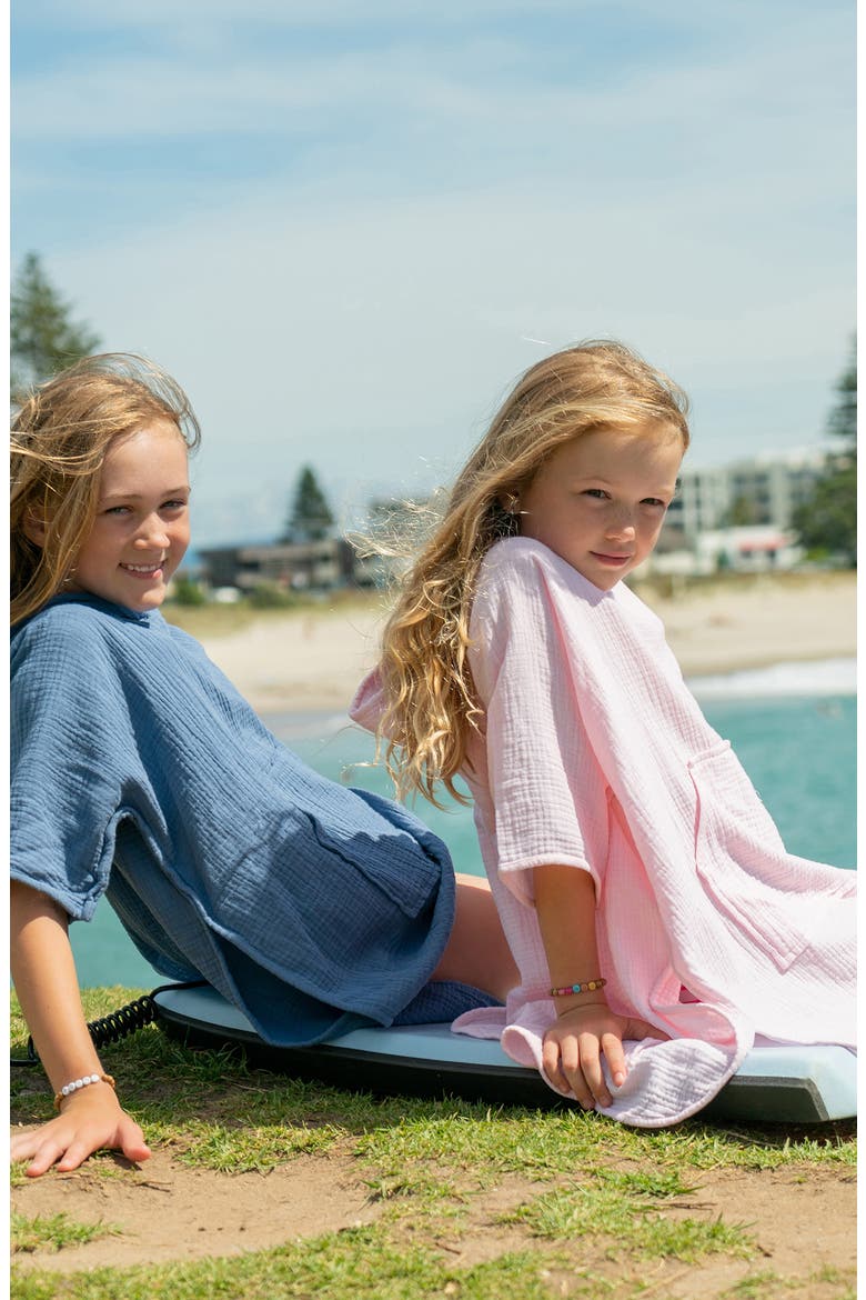 Kids' Hooded Cotton Cover-Up Poncho, Alternate, color, BLUE