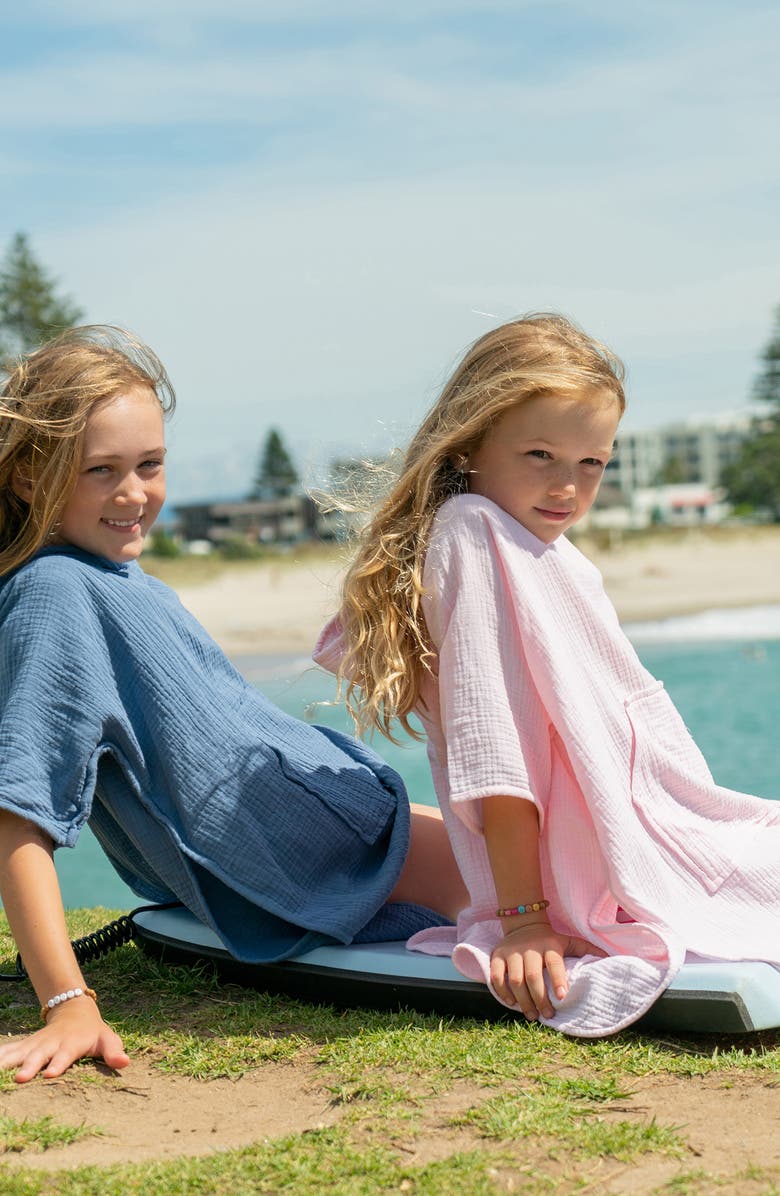 Snapper Rock Kids' Hooded Cotton Cover-Up Poncho, Alternate, color, Blue