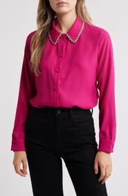 NIKKI LUND Sylvi Rhinestone Collar Shirt