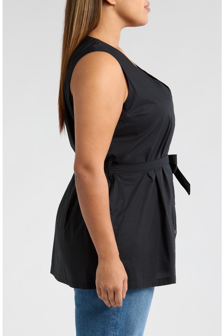 Reya Tie Waist Sleeveless Poplin Button-Up Top, Alternate, color, BLACK
