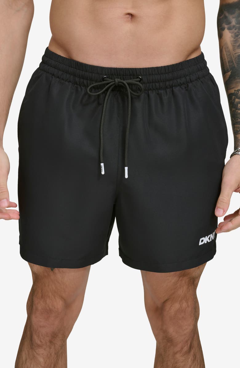 DKNY Core Solid Swim Trunks, Alternate, color, Black