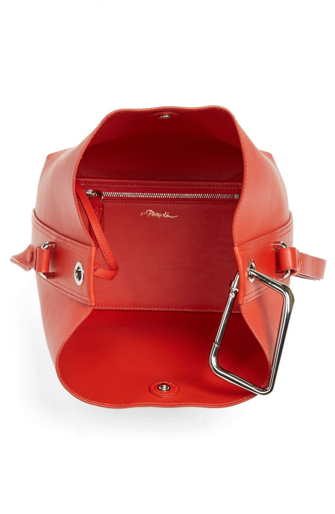 'Mini Quill' Leather Bucket Bag, Alternate, color, CHERRY