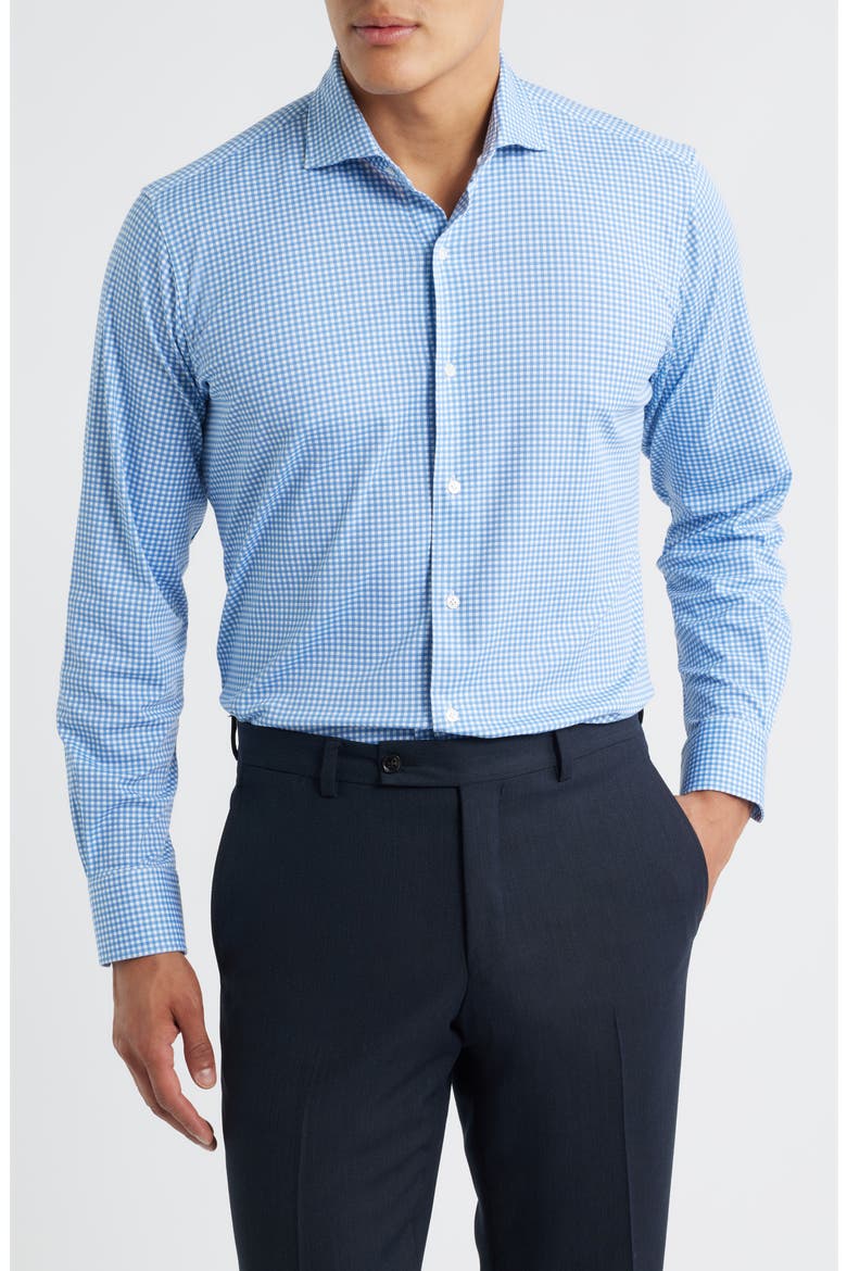 Crown Crafted Excursionist Flex Gingham Button-Up Shirt, Main, color, RAIN CLOUD