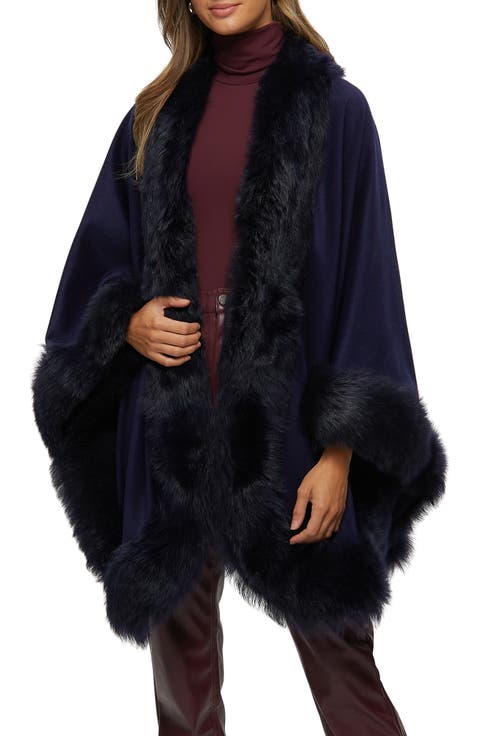 Cashmere Cape with Genuine Shearling Trim