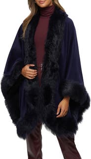 GORSKI Cashmere Cape with Genuine Shearling Trim